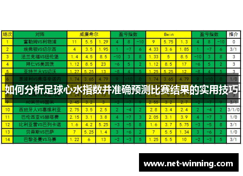 如何分析足球心水指数并准确预测比赛结果的实用技巧