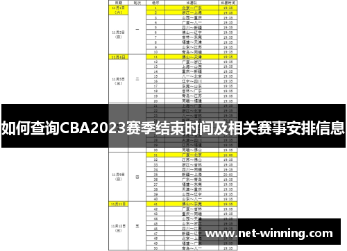 如何查询CBA2023赛季结束时间及相关赛事安排信息 如何查询CBA2023赛季结束时间及相关赛事安排信息